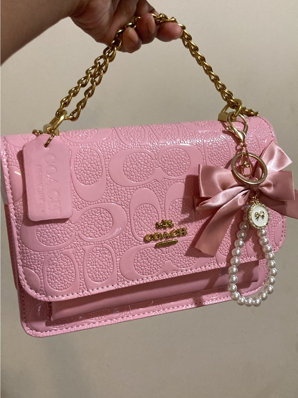 Fashion Bag with bow y pearl charm
